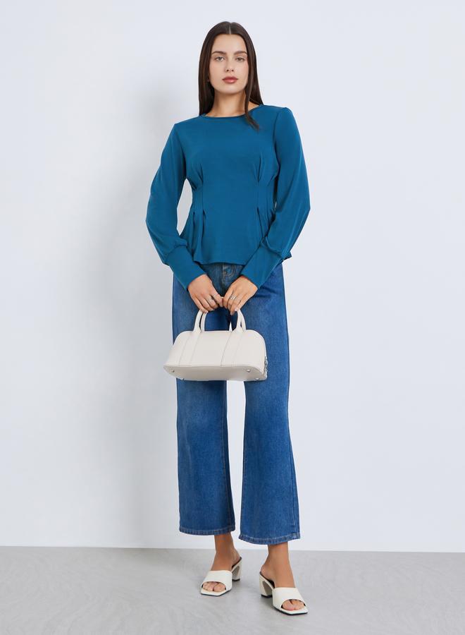 Styli Women Blue Long Sleeve Peplum Top - Image 2